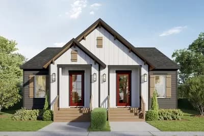 New American Duplex House Plan with 3 Bed Units - 1154 Sq Ft Each