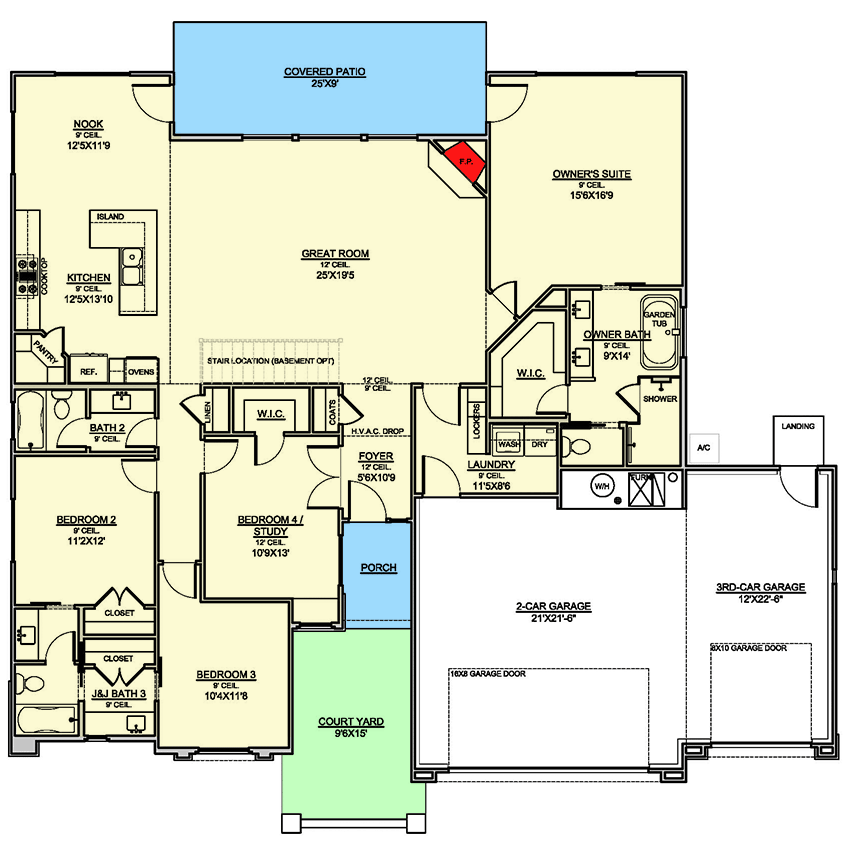 Plan 370040SEN: One-Level Contemporary Southwest House Plan with 3-Car Garage - 2192 Sq Ft - Floor Plan - Main Level - Adobe , Southwest