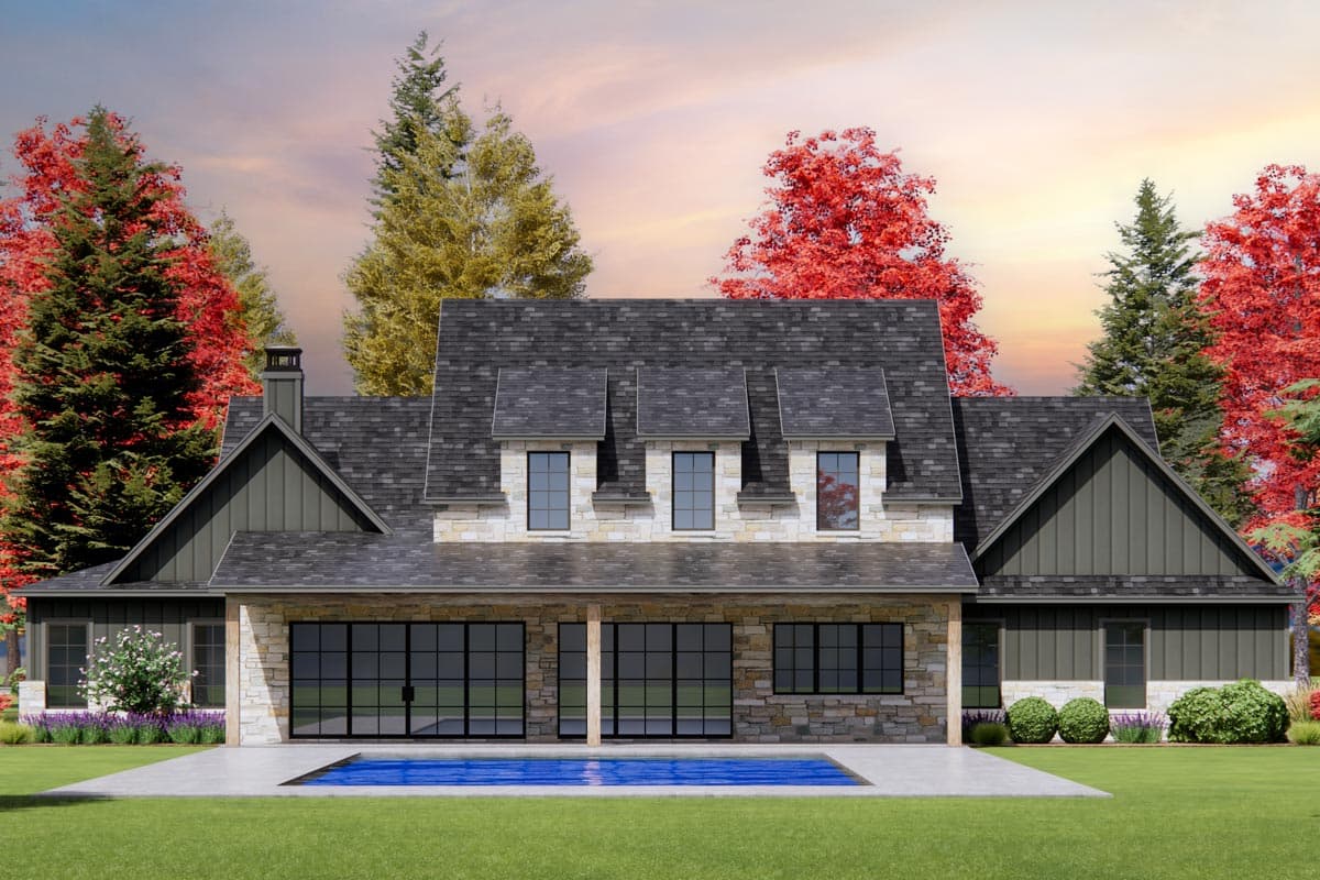 Plan 818119JSS: Transitional House Plan with Stone and Board and Batten Exterior - 4130 Sq Ft - Image #4 - European, Transitional