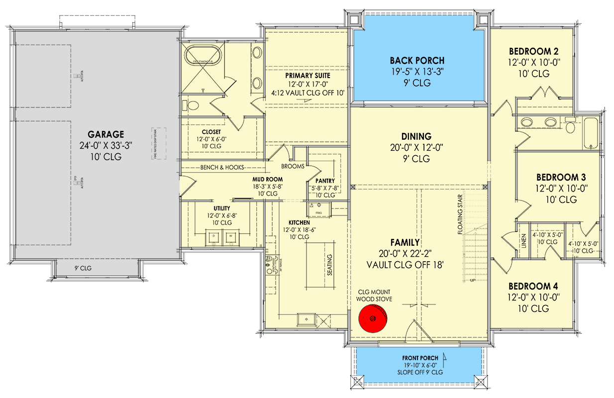 Plan 818120JSS: Transitional House Plan with Vaulted Loft with Porch Access - 2562 Sq Ft - Floor Plan - Main Level - Country, Craftsman, New American, Transitional