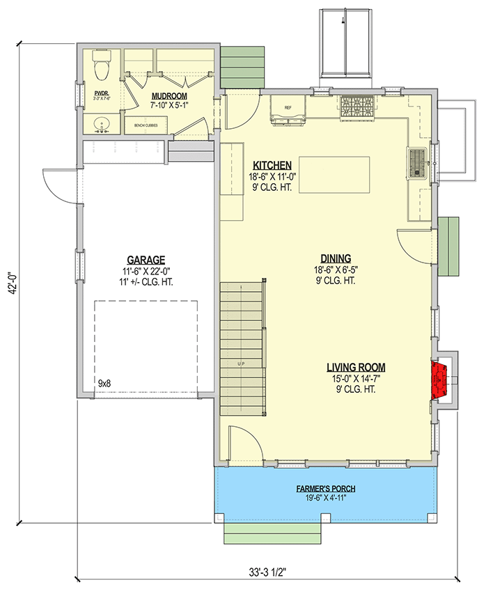 Plan 470004ECK: New American House Plan with 3 Upstairs Beds and Finished Basement - 2231 Sq Ft - Floor Plan - Main Level - Country, New American