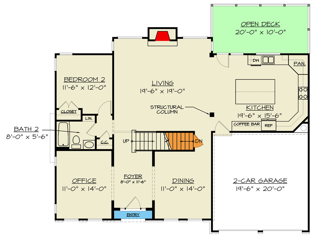 Plan 12327JL: 4-Bed Southern Colonial Style House Plan with Flex Room Upstairs - 2848 Sq Ft - Floor Plan - Main Level - Colonial, Georgian, Southern, Traditional