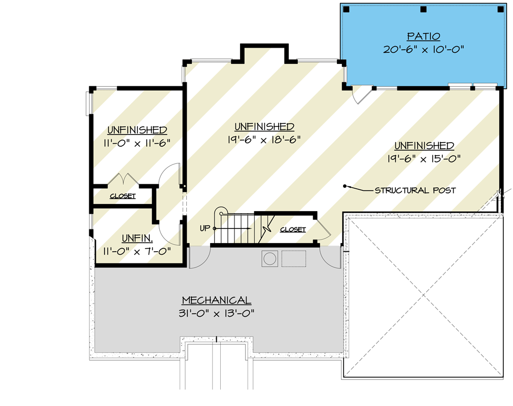 Plan 12327JL: 4-Bed Southern Colonial Style House Plan with Flex Room Upstairs - 2848 Sq Ft - Floor Plan - Lower Level - Colonial, Georgian, Southern, Traditional