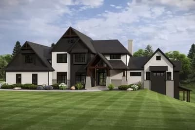 Transitional Tudor House Plan with 4-Car Garage - 4158 Sq Ft