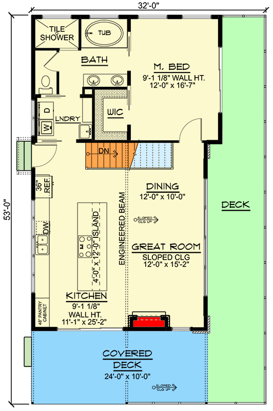 Plan 135251GRA: Contemporary House Plan with Lower Level Home Office - 1067 Sq Ft - Floor Plan - Main Level - Contemporary, Mid Century Modern, Modern, Mountain