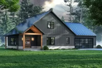 3 Bed New American House Plan with Timbered Covered Porch - 2010 Sq Ft