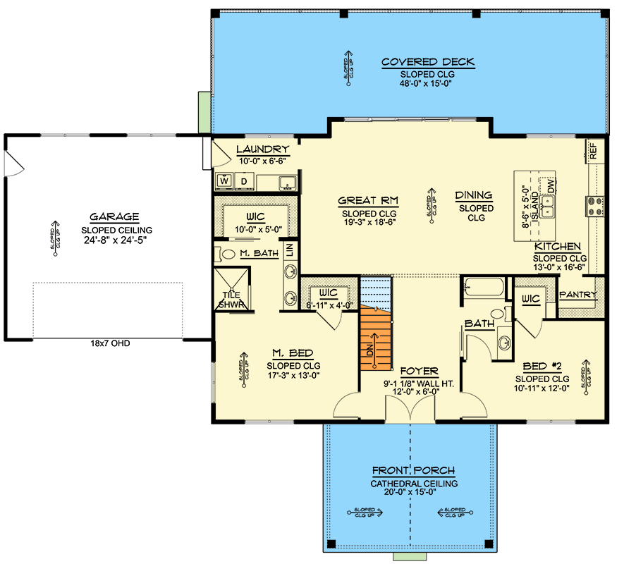 Plan 135253GRA: Expandable Lake or Mountain House Plan Under 1700 Square Feet with Garage - 1679 Sq Ft - Floor Plan - Main Level - Cabin, Mid Century Modern, Modern, Mountain, Vacation
