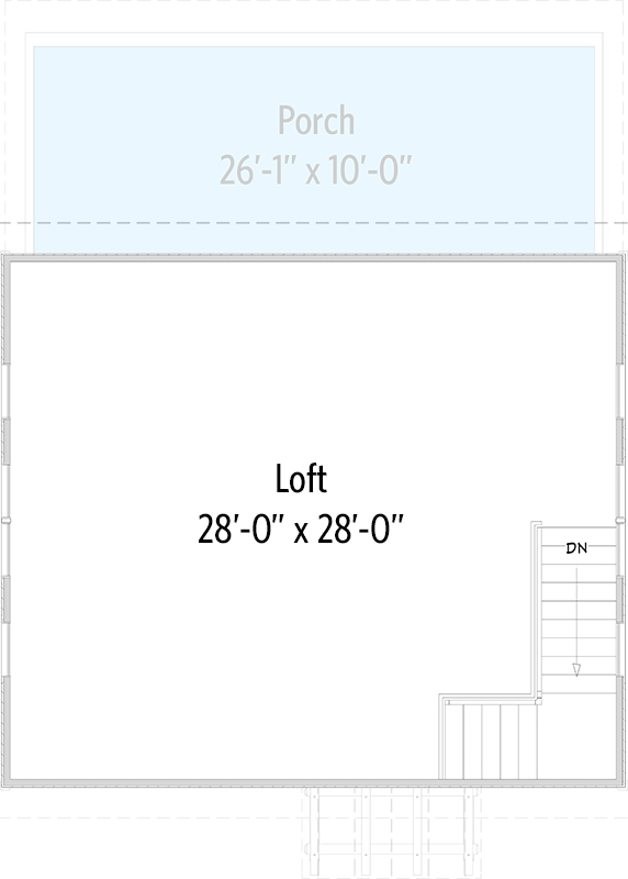 Plan 373007TMB: Post and Beam Timber-Framed 2-Car Garage Barn Plan with Workshop Loft - 1456 Sq Ft - Floor Plan - 2nd Floor - Barndominium, Country, Rustic
