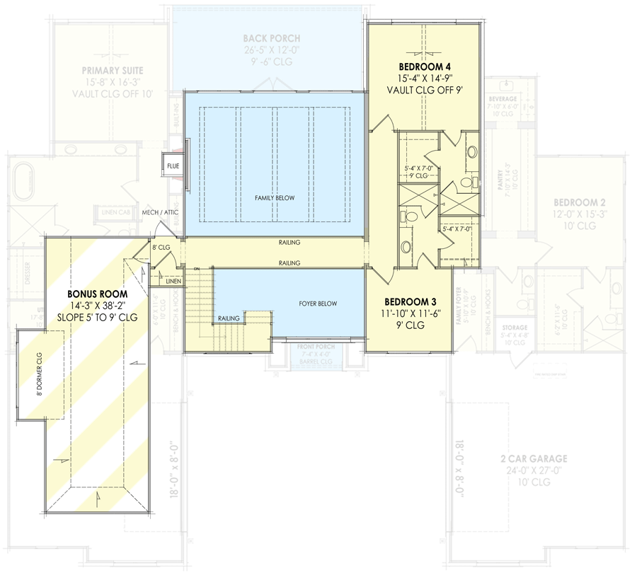 Plan 818121JSS: Transitional House Plan with 4 Beds, a Home Office and 4-Car Garage - 4146 Sq Ft - Floor Plan - 2nd Floor - European, New American, Transitional