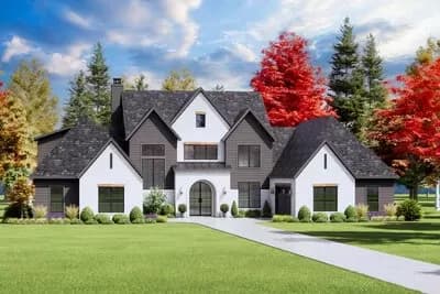 Transitional House Plan with 4 Beds, a Home Office and 4-Car Garage - 4146 Sq Ft