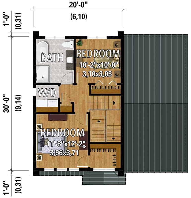 Plan 801154PM: 2-Bed Scandinavian-Inspired House Plan with Garage Workshop - 1164 Sq Ft - Floor Plan - 2nd Floor - European, Scandinavian, Transitional