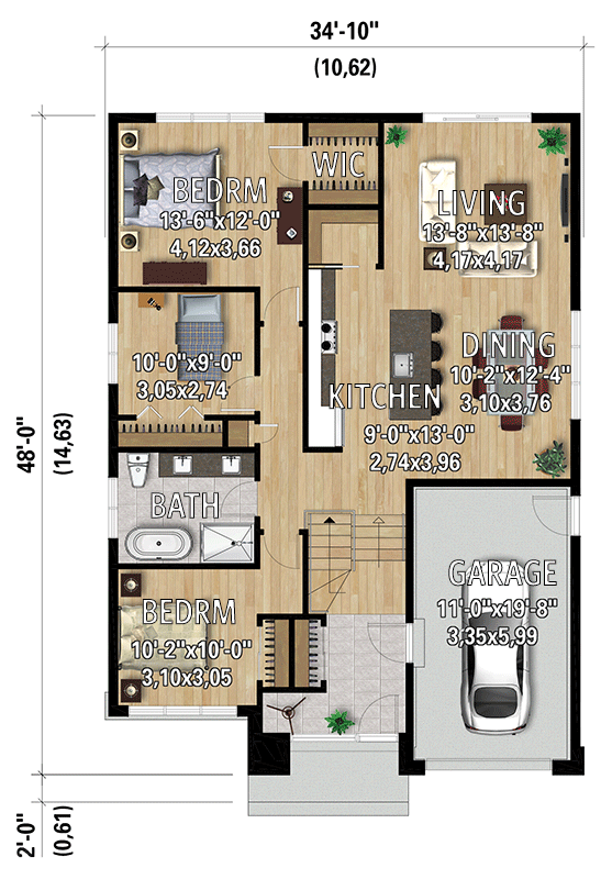 Plan 801155PM: Compact Modern House Plan with 3 Beds and 1 Garage - 1316 Sq Ft - Floor Plan - Main Level - Contemporary, Modern, Ranch