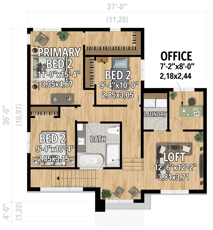 Plan 801157PM: 2-Story Modern House Plan with Upstairs Laundry - 3469 Sq Ft - Floor Plan - 2nd Floor - Contemporary, Mid Century Modern, Modern