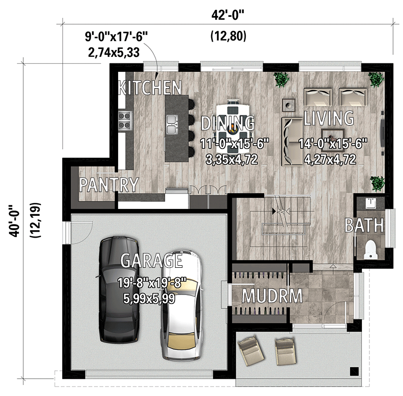 Plan 801158PM: Modern 2-Story House Plan with 2-Car Garage - 2465 Sq Ft - Floor Plan - Main Level - Contemporary, Modern, Northwest