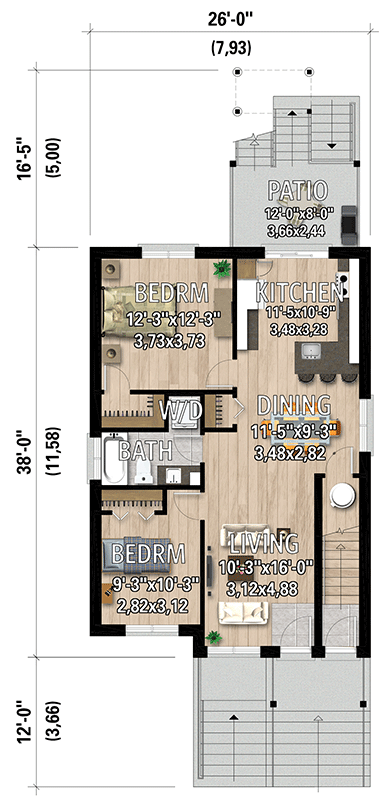 Plan 801161PM: Triplex House Plan with 3 Full Floor 2 Bed Units - 969 Sq Ft Ea - Floor Plan - Main Level - Contemporary, Northwest