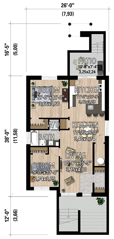Plan 801161PM: Triplex House Plan with 3 Full Floor 2 Bed Units - 969 Sq Ft Ea - Floor Plan - Lower Leel - Contemporary, Northwest