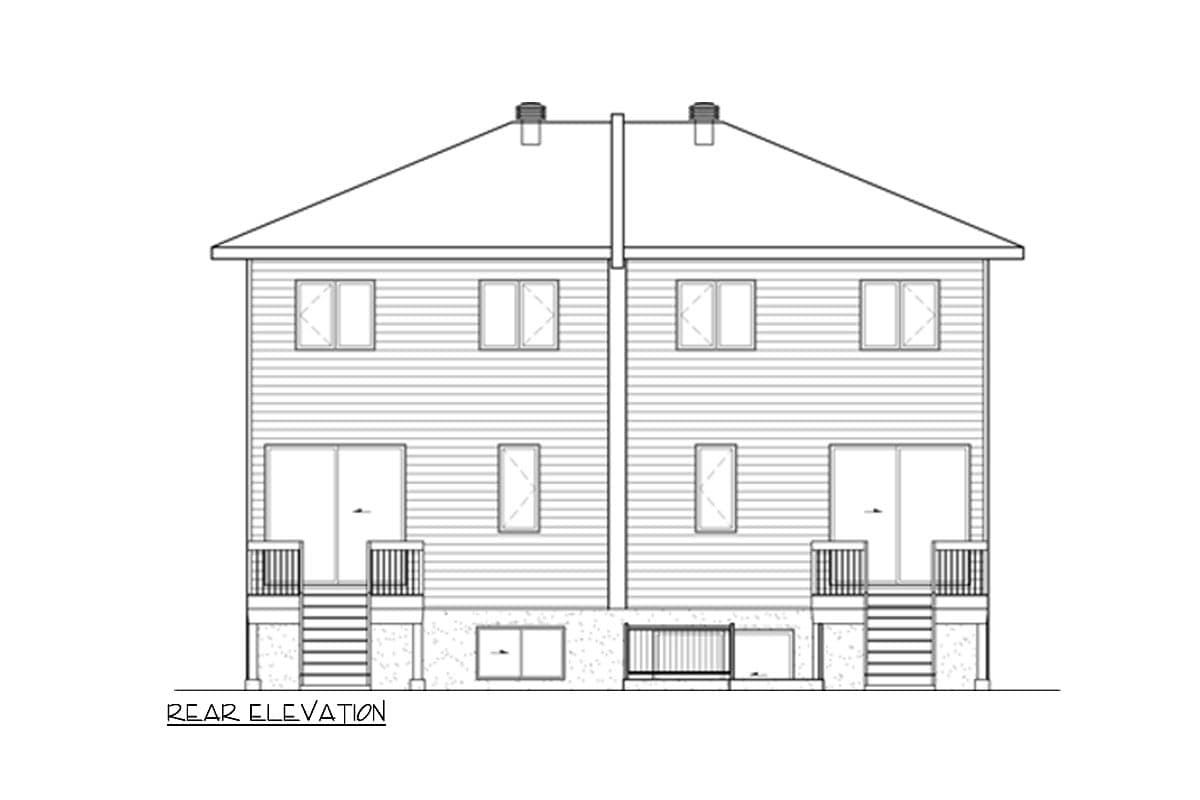Plan 801162PM: Triplex House Plan with 2 Two-Story Units and 1 Lower Level Unit - 1330 Sq Ft Ea - Image #5 - Contemporary, Northwest, Transitional