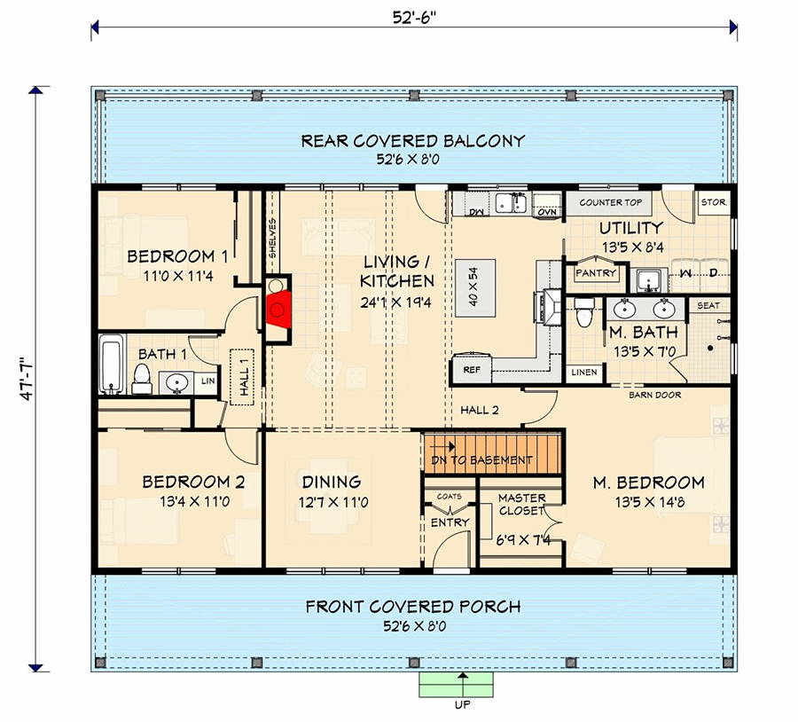Plan 28949JJ: One-Story Ranch House Plan with Finished Lower Level - 2651 Sq Ft - Floor Plan - Main Level - Cabin, Country, Farmhouse, Ranch, Rustic, Traditional