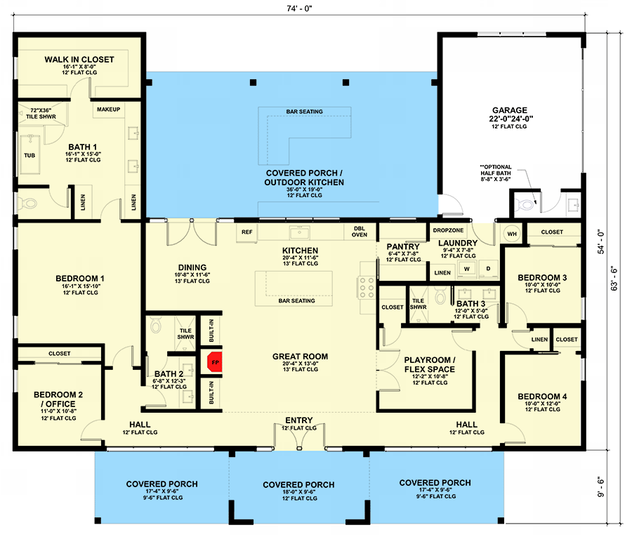 Plan 420129WNT: New American House Plan with Two Flex Spaces - 2628 Sq Ft - Floor Plan - Main Level - New American, Transitional