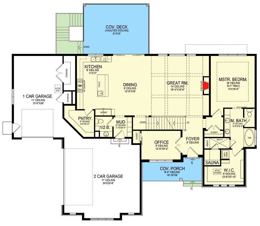 Plan 290173IY: 2-Story Transitional House Plan with Lower Level Expansion - 3199 Sq Ft - Floor Plan - Main Level - Craftsman, Transitional