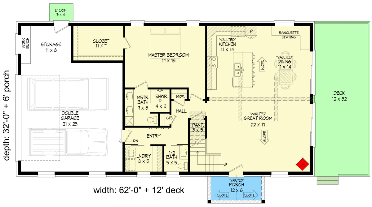 Plan 680265VR: 3 Bed House Plan with 2-Story Great Room and Vaulted Rec Room - 2598 Sq Ft - Floor Plan - Main Level - Contemporary, Mid Century Modern, Mountain, New American
