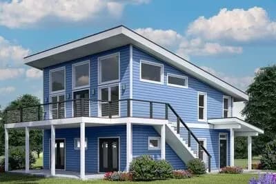 2000 Square Foot House Plan with Second Floor Balcony and Views - 3 Beds