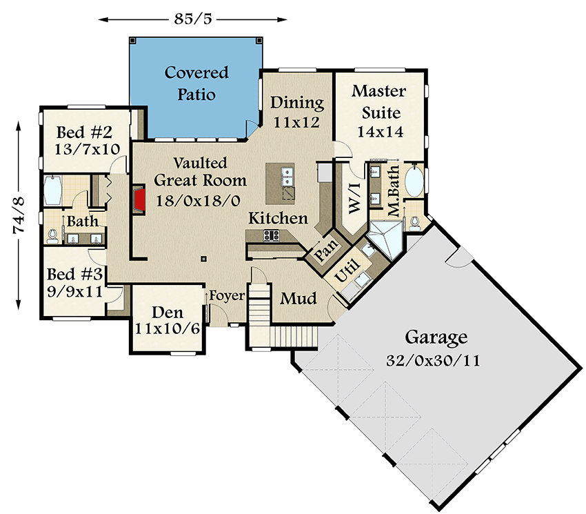 Plan 85441MS: 3-Bed Modern House Plan with Angled 3-Car Garage - 2158 Sq Ft - Floor Plan - Main Level - Contemporary, Mid Century Modern, Modern, Northwest