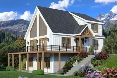 Lake House Plan with Wrap Around Porch and Vaulted Interior - 2043 Sq Ft