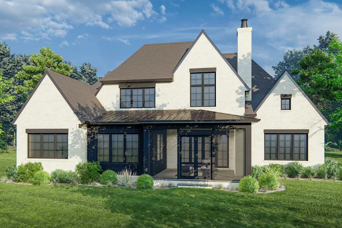 Plan 93207EL: 2 Story Transitional House Plan with Home Office and Finished Bonus Room - 3693 Sq Ft - Image #4 - European, Transitional, Tudor