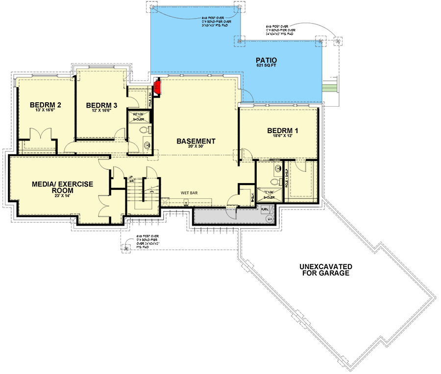 Plan 267041SPK: Modern House Plan with 3-Car Angled Garage - 4762 Sq Ft - Floor Plan - Lower Level - Contemporary, Mid Century Modern, Modern