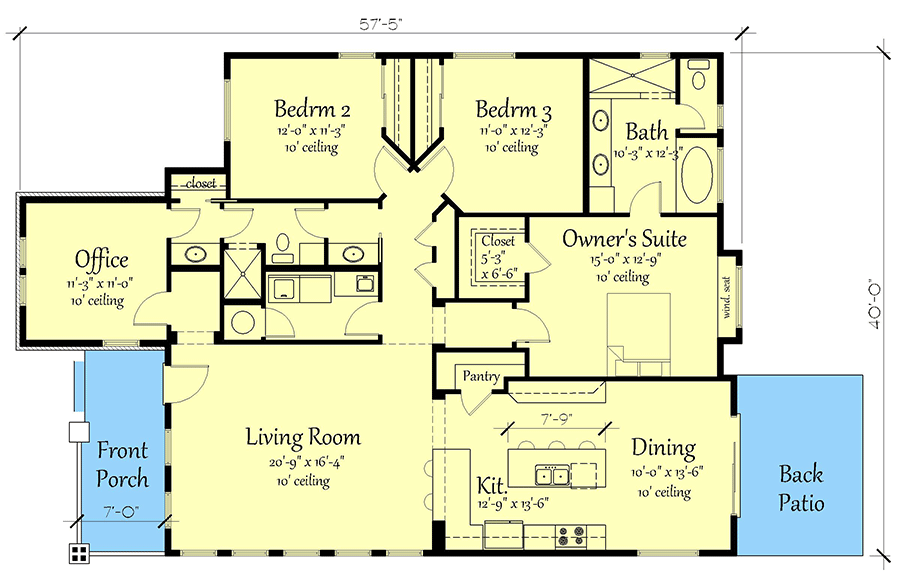 Plan 833008WAT: 3-Bed Craftsman Plan with Home Office and Semi-Closed Floor Plan - 1895 Sq. Ft. - Floor Plan - Main Level - Bungalow, Cottage, Craftsman, Modern Farmhouse, Traditional