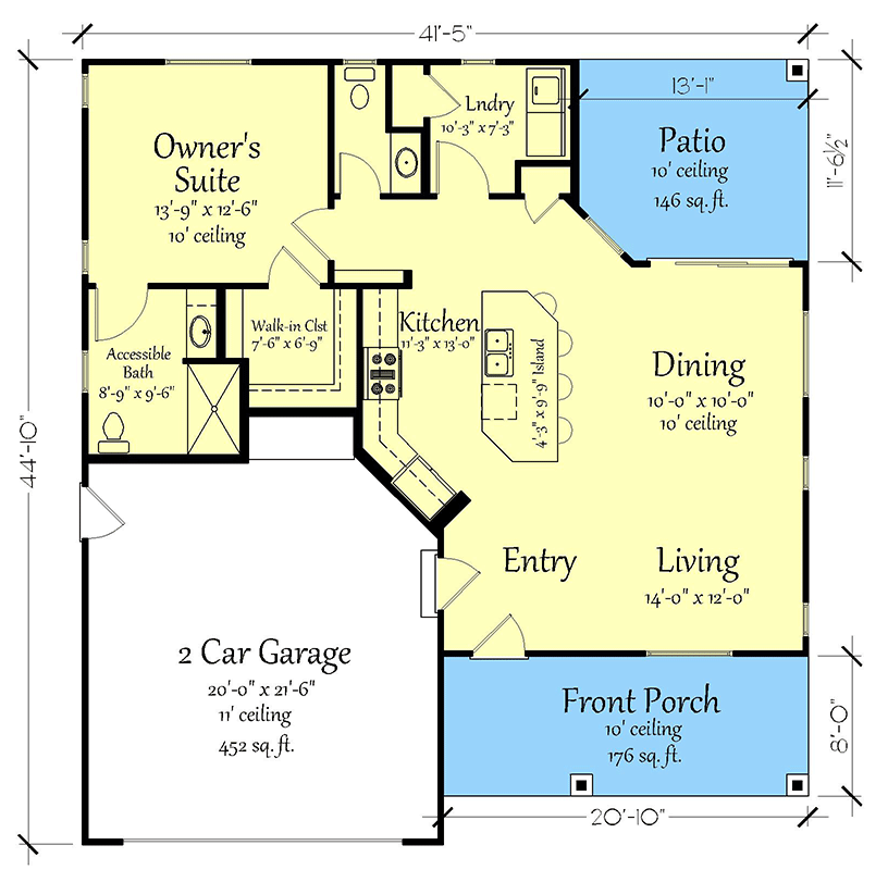 Plan 833009WAT: 1-Bed Cottage House Plan with 8-Foot-Deep Front Porch - 1034 Sq Ft - Floor Plan - Main Level - Cottage, Country, Traditional