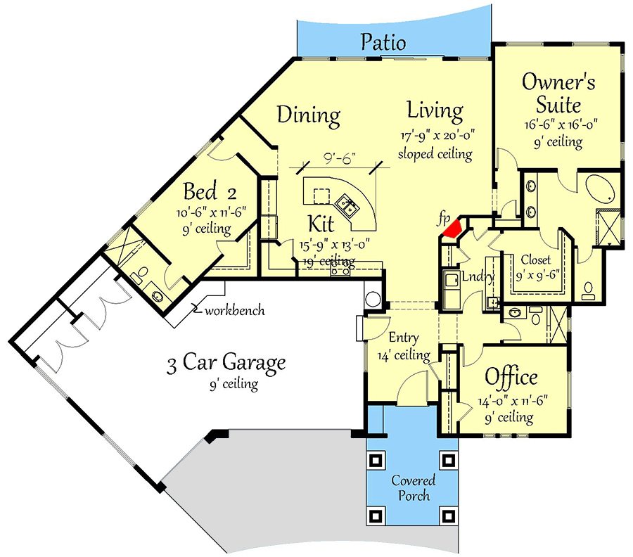 Plan 833010WAT: 3-Bed Minimalist Modern House Plan with Flexible Home Office Space - 2231 Sq. Ft. - Floor Plan - Main Level