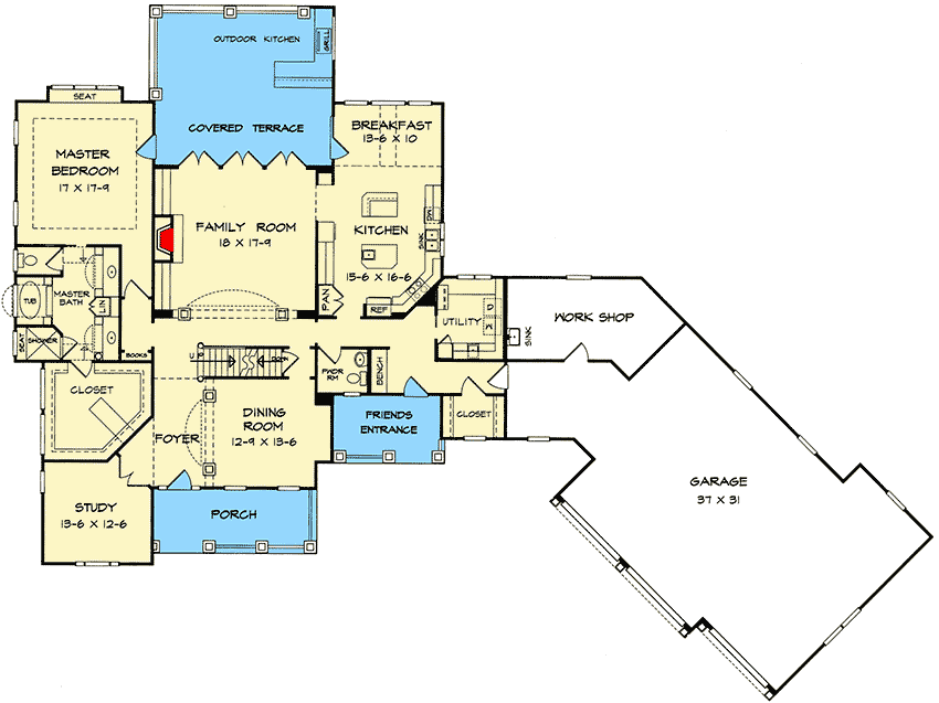 Plan 36007DK: Craftsman House Plan with Media Room - Floor Plan - Main Level - Craftsman, Northwest, Traditional