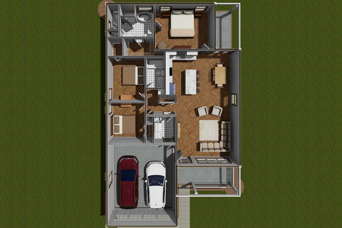 Plan 52338WM: 3 Bed Craftsman Cottage House Plan with Vaulted Living Room - 1388 Sq Ft - Image #8 - Cottage, Country, Southern, Traditional