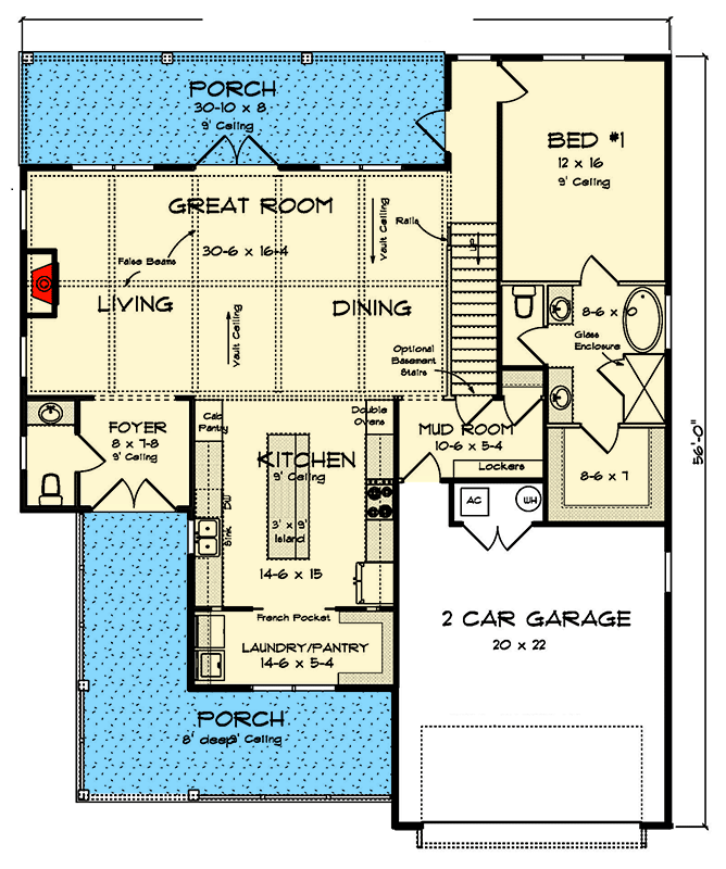 Plan 52341WM: 3-Bed Farmhouse Plan with Vaulted Open Concept Plan - 2065 Sq Ft - Floor Plan - Main Level - Country, Farmhouse, Modern Farmhouse, Rustic, Traditional