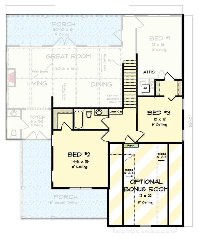 Plan 52341WM: 3-Bed Farmhouse Plan with Vaulted Open Concept Plan - 2065 Sq Ft - Floor Plan - 2nd Floor - Country, Farmhouse, Modern Farmhouse, Rustic, Traditional