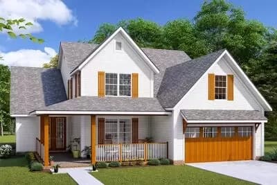3-Bed Farmhouse Plan with Vaulted Open Concept Plan - 2065 Sq Ft