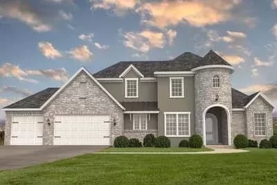 4 Bed House Plan with Rounded Turret Covered Entry - 3260 Sq Ft