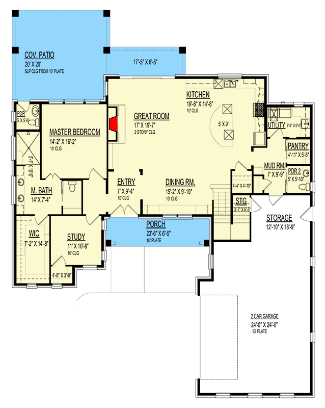 Plan 264047KMD: 3 Bed House Plan with Stone and Stucco Exterior - 3307 Sq Ft - Floor Plan - Main Level - European, Hill Country, Transitional