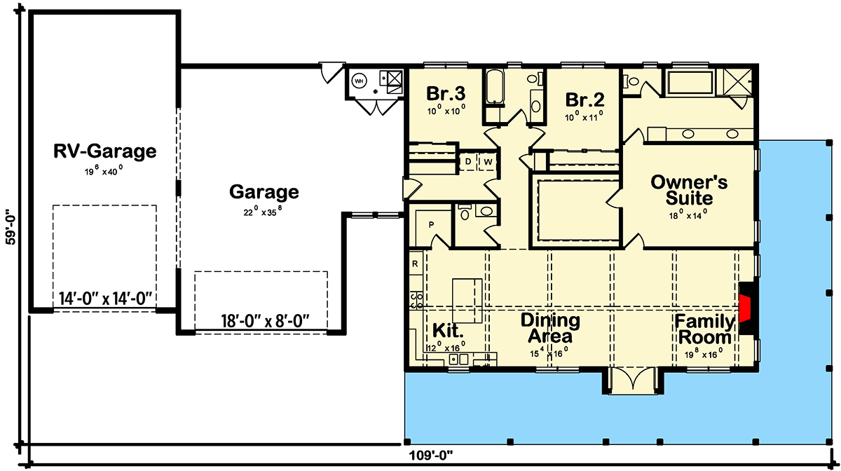 Plan 42450DB: 3 Bed Barndominium House Plan with 10-Foot-Deep Wraparound Porch - 2024 Sq Ft - Floor Plan - Main Level - Barndominium, Country, Rustic