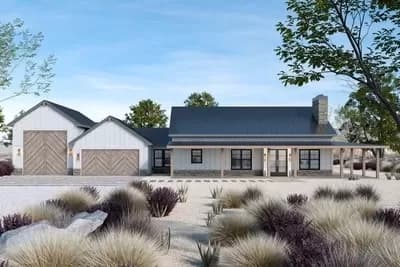 3 Bed Barndominium House Plan with 10-Foot-Deep Wraparound Porch - 2024 Sq Ft