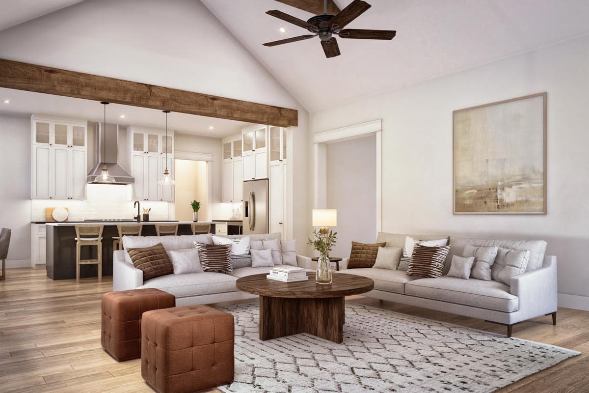 Plan 51957HZ: 3-Bed Transitional Modern Farmhouse Plan with Home Office and Vaulted Master Suite - Image #4 - Country, Modern Farmhouse, New American, Traditional, Transitional