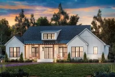 3-Bed Transitional Modern Farmhouse Plan with Home Office and Vaulted Master Suite