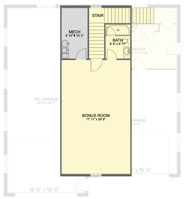 Plan 61488UT: 1750 Square Foot RV-Friendly Detached Garage with Bonus Space and Bath Above - Floor Plan - 2nd Floor