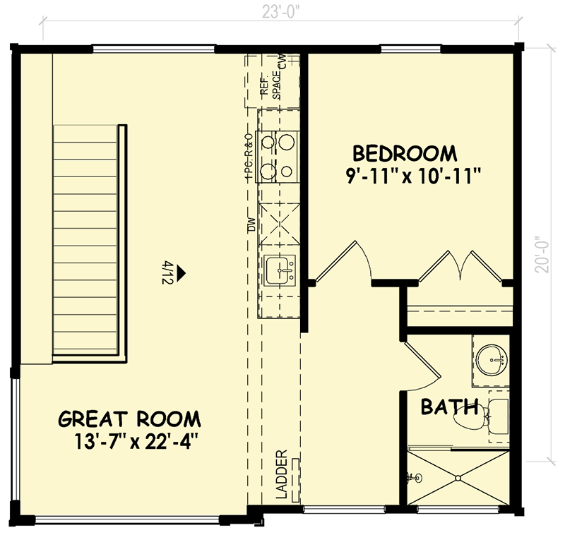 Plan 100321GHR: Modern Garage Apartment with Loft - 397 Sq Ft Garage and 800 Sq Ft Apartment - Floor Plan - Main Level