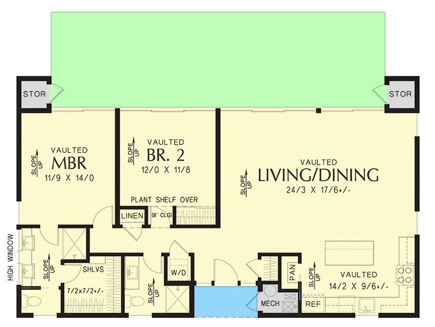 Plan 69845AM: MId-Century Modern House Plan with Dramatic Views in Back - 1268 Sq Ft - Floor Plan - Main Level - Contemporary, Mid Century Modern, Modern