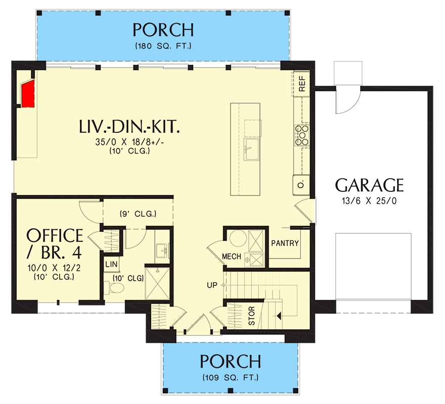 Plan 69847AM: 2-Story Modern House Plan with Flex Room - 2113 Sq Ft - Floor Plan - Main Level - Contemporary, Modern