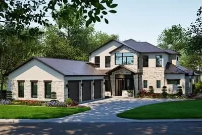 Contemporary Hill Country House Plan with 3-Car Courtyard-Entry Garage - 4145 Sq Ft