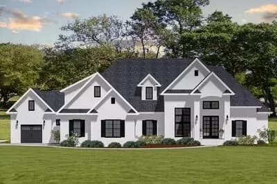 3-Bed New American House Plan with Split Garage and Outdoor Kitchen - 3070 Sq. Ft.